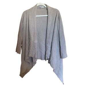 Coldwater Creek Size Large 14 16 Beige Embroidered Lambs Wool Blend Cardigan